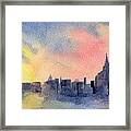 New York Skyline Empire State Building Pink And Yellow Watercolor Painting Of Nyc Framed Print
