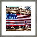 New York Stock Exchange With Us Flag Framed Print