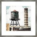 Water Tower And Smokestack In Brooklyn New York - New York Water Tower 12 Framed Print