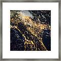 Night Time Satellite Image Of Genoa Framed Print