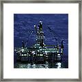 Offshore Oil Rig At Night Framed Print