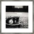 Old Baseball And Glove On Field Framed Print