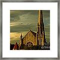 Old Church With Dramatic Clouds And Sky At Sunset Framed Print