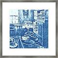 Old Fashioned Kitchen In Blue Framed Print