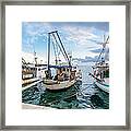 Old Fishing Boats In Evening Harbor Framed Print