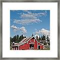 Old Red Barn And Puffy Clouds Framed Print