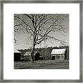 Old Red Barn In Black And White Long Framed Print