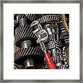 Old Wrench On Gears Framed Print