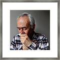 Older Man Coughing Into Napkin Framed Print