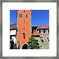 Orange Tower And Blue Sky - City Gate In Meersburg Germany Framed Print