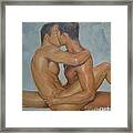 Original Man Oil Painting Gay Body Art- Two Male Nude On Canvas Framed Print