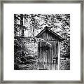 Outhouse In The Forest Black And White Framed Print