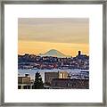 Overlook If The City And Mt. Rainier Framed Print