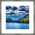 Painting Of A Lake And Mountains Framed Print