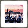 Panoramic Of Gondolas At Sunrise In Venice Framed Print