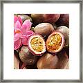 Passion Fruits (purple Granadilla) In Wooden Bowl Framed Print