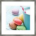 Pastel Color Macaroons And A Cup Of Milk Framed Print