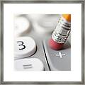 Pencil Pushing Addition Button On Calculator Framed Print