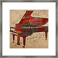Piano Instrument Watercolor Portrait With Sheet Music Background On Worn Canvas Framed Print