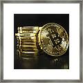 Pile Of Shiny New Gold Bitcoins Framed Print