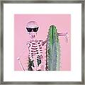 Pink Skeleton With Cactus Framed Print