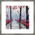 Pink Trees River Landscape Framed Print