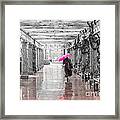 Pink Umbrella In A Storm Framed Print