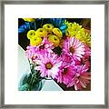 Pink Yellow And Blue Bouquet Framed Print
