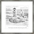 Pirates Stand Around A Dug Up Treasure Chest Framed Print