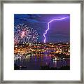Pittsburgh Pennsylvania Skyline Fireworks At Night Panorama Framed Print