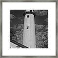 Pointe Aux Barques Lighthouse Black And White Framed Print