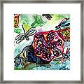 Pomegranate And Dragonflies Framed Print