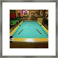 Pool Table Lit By Electric Lights Framed Print