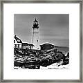 Portland Head Lighthouse 2 Black And White Framed Print
