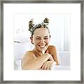 Portrait Of A Comical Young Woman In A Bathtub Framed Print