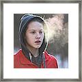 Portrait Of Girl Breathing During Morning Jogging Framed Print