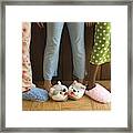 Pre-teen Girls Wearing Fuzzy Slippers Framed Print