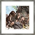 Prehistoric Men Battle Cave Bear Framed Print