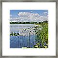Puffy Clouds Reflected In A Lake Framed Print