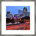 Raleigh Skyline At Dusk Evening Color Evening Panorama North Carolina Nc Framed Print