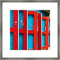 Red And Blue Wooden Shutters Framed Print