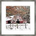 Red Barn In Snow Framed Print