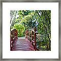 Red Bridge Over Pond Near Bamboo In Framed Print