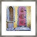 Red Carved Wood Door And A Water Fountain Of The Fairytale Castle Of Sintra Framed Print