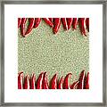 Red Chillies On Cork Background Framed Print