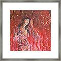 Red Geisha Rain Storm Framed Print