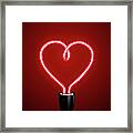 Red Heart Shaped Energy Saving Lightbulb Framed Print