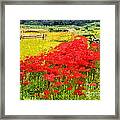 Red Spider Lilies Vivid Rice Field Rural Painterly Framed Print