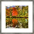 Red Tree On The Canal Framed Print