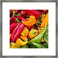 Red Yellow Green Peppers Together Framed Print